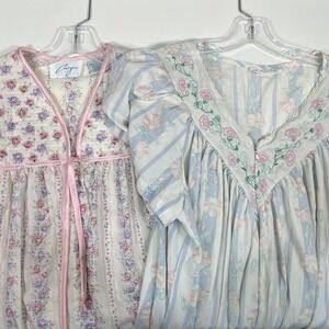 VINTAGE Set of 2 KOMAR & CINEJOUR Robes Housecoats Floral Embroidered USA Large